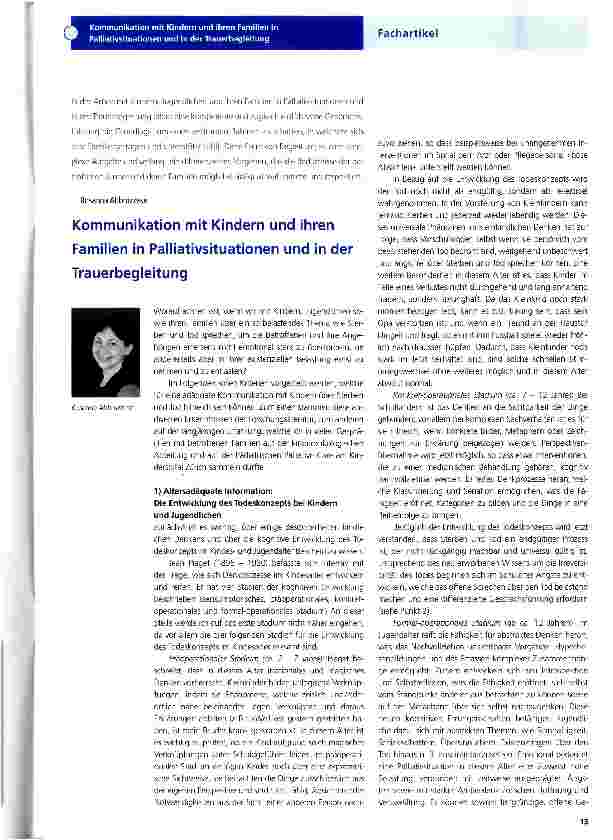 Vorschauseite 1: Kommunikation mit Kindern und ihren Familien in Palliativsituationen und in der Trauerbegleitung