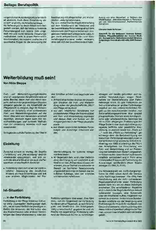 Vorschauseite 1: Qualifikationsstrukturen für die Pflegeberufe Weiterbildung muß sein!