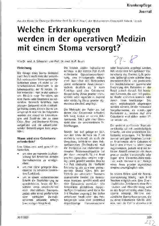 Vorschauseite 1: Welche Erkrankungen werden in der operativen Medizin mit einem Stoma versorgt?
