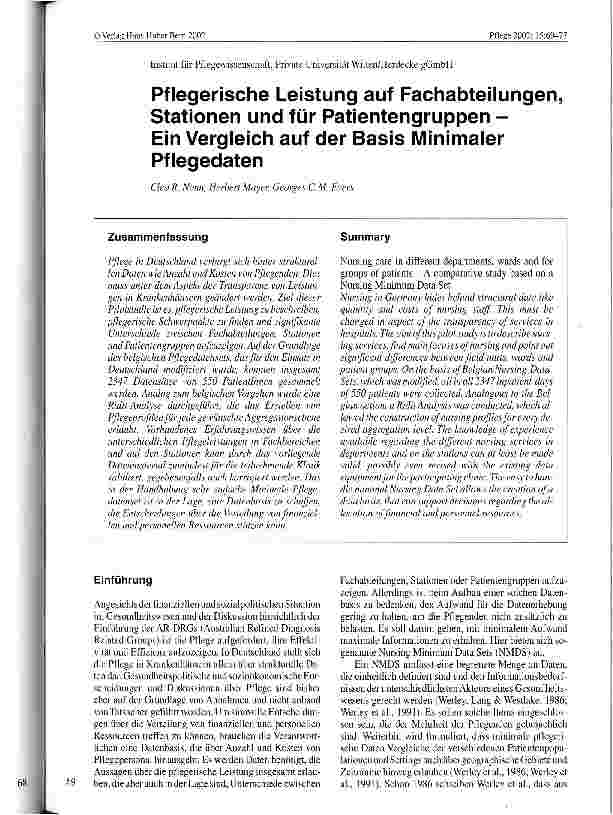 Vorschauseite 1: Pflegerische Leistung auf Fachabteilungen, Stationen und für Patientengruppen Ein Vergleich auf der Basis Minimaler Pflegedaten