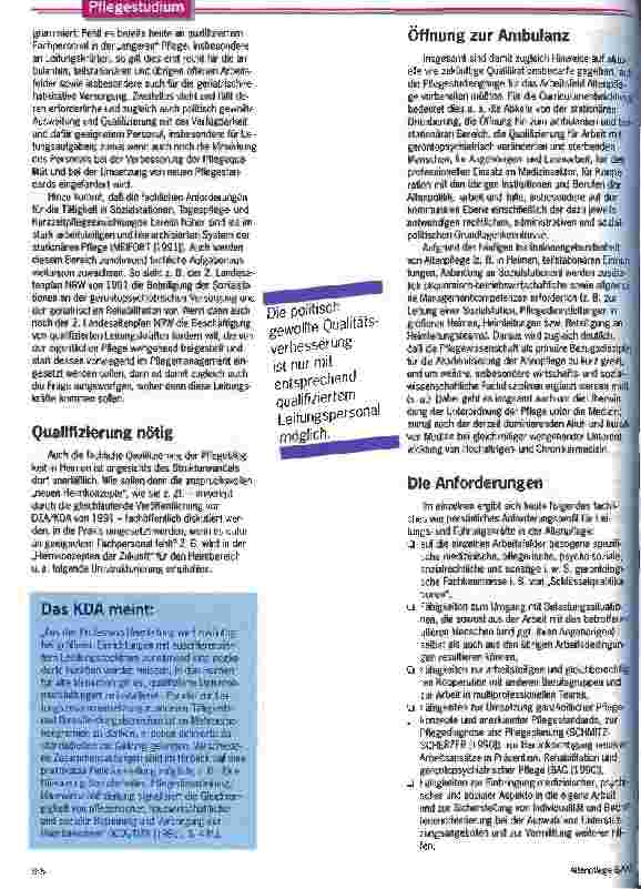Vorschauseite 3: Pflegestudium ja, aber gemeinsam Plädoyer für eine arbeitsfeldbezogene Spezialisierung