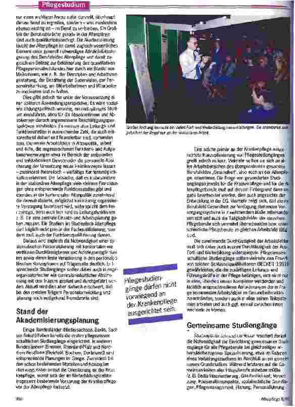 Vorschauseite 5: Pflegestudium ja, aber gemeinsam Plädoyer für eine arbeitsfeldbezogene Spezialisierung