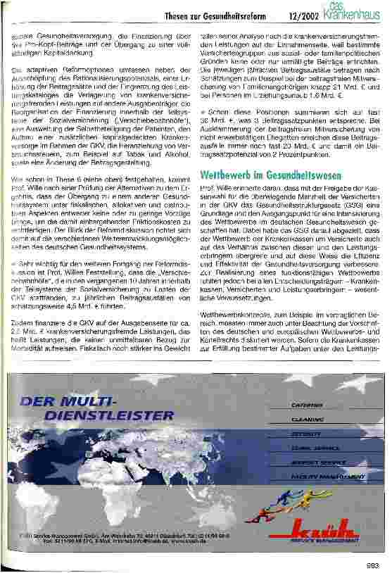 Vorschauseite 4: 25. Deutscher Krankenhaustag: Gesundheitspolitik - Anspruch und Wirklichkeit 20 Thesen von Professor Dr. Eberhard Wille zum Thema Solidarität, Wettbewerb und integrierte Versorgun…