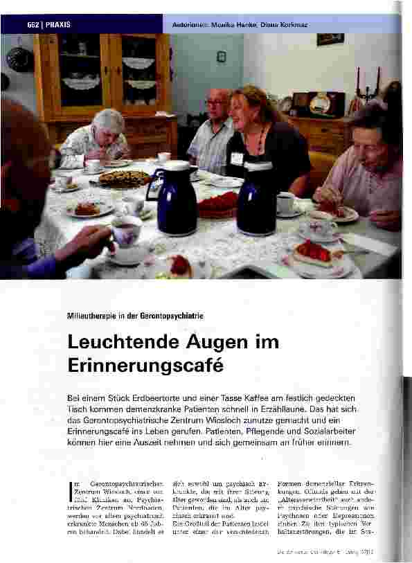 Vorschauseite 1: Milieutherapie in der GerontopsychiatrieLeuchtende Augen im Erinnerungscafe