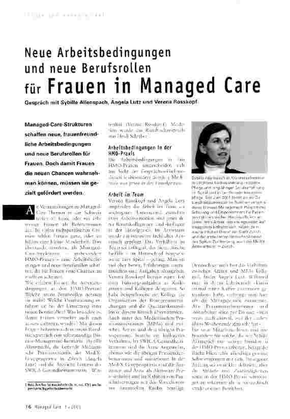 Vorschauseite 1: Neue Arbeitsbedingungen und neue Berufsrollenfür Frauen in Managed Care