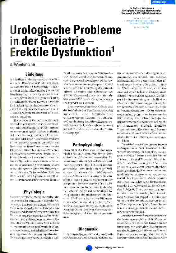 Vorschauseite 1: Urologische Probleme in der Geriatrie - Erektile Dysfunktion