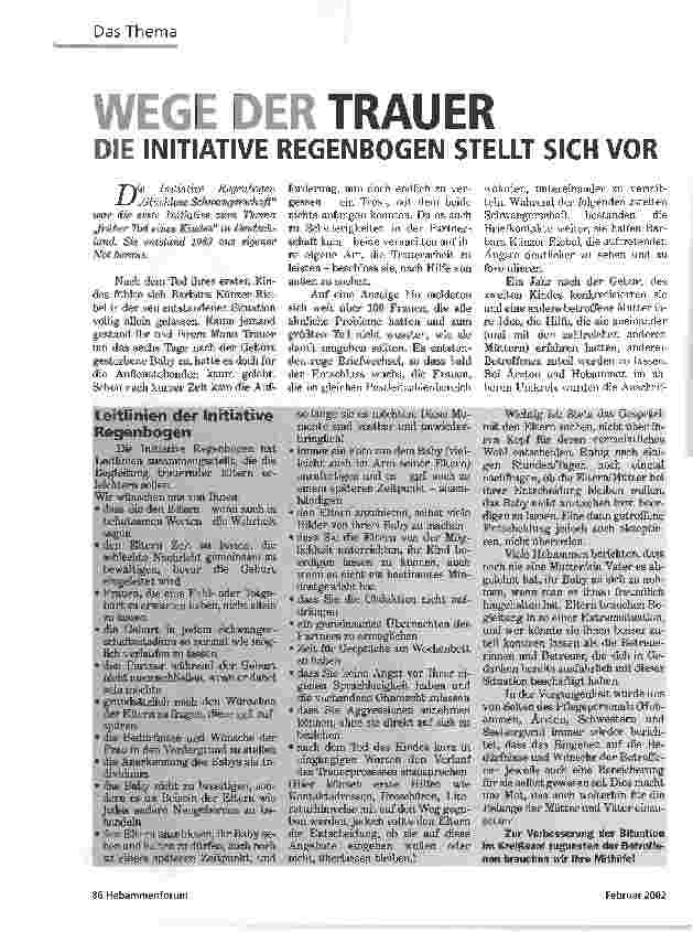 Vorschauseite 1: WEGE DER TRAUERDIE INITIATIVE REGENBOGEN STELLT SICH VOR