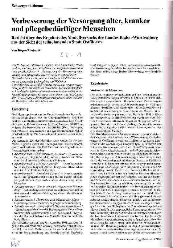 Vorschauseite 1: Verbesserung der Versorgung alter, kranker und pflegebedürftiger Menschen - Bericht über das Ergebnis des Modellversuchs