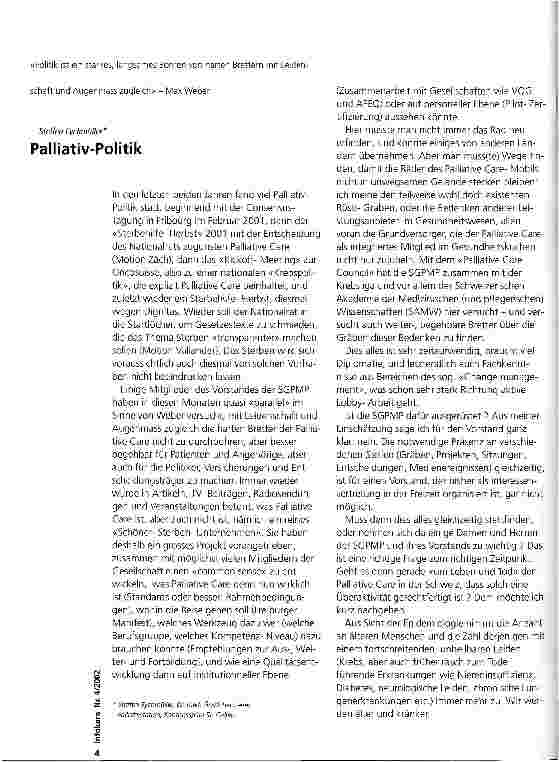Vorschauseite 1: Palliativ-Politik