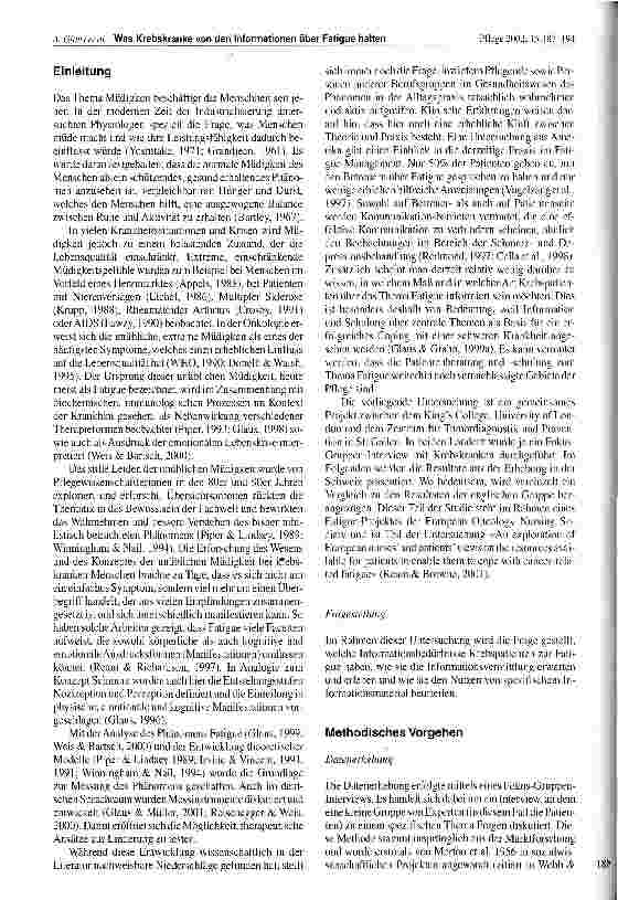 Vorschauseite 2: Was Krebskranke von den Informationen über Fatigue halten: eine Beurteilung durch Patienten in der Schweiz und in England Schade, dass ich dies nicht vorher gewusst habe!
