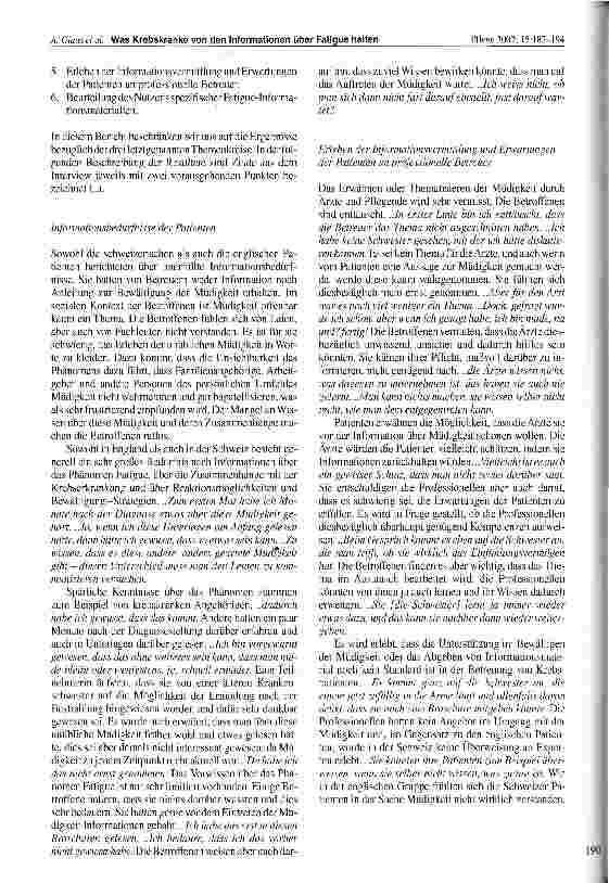 Vorschauseite 4: Was Krebskranke von den Informationen über Fatigue halten: eine Beurteilung durch Patienten in der Schweiz und in England Schade, dass ich dies nicht vorher gewusst habe!