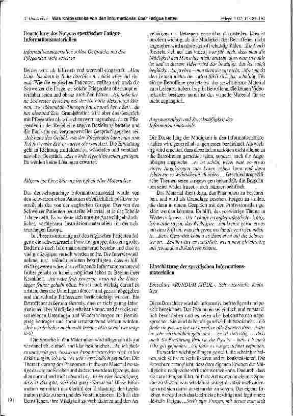 Vorschauseite 5: Was Krebskranke von den Informationen über Fatigue halten: eine Beurteilung durch Patienten in der Schweiz und in England Schade, dass ich dies nicht vorher gewusst habe!