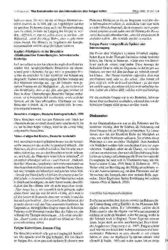Vorschauseite 6: Was Krebskranke von den Informationen über Fatigue halten: eine Beurteilung durch Patienten in der Schweiz und in England Schade, dass ich dies nicht vorher gewusst habe!