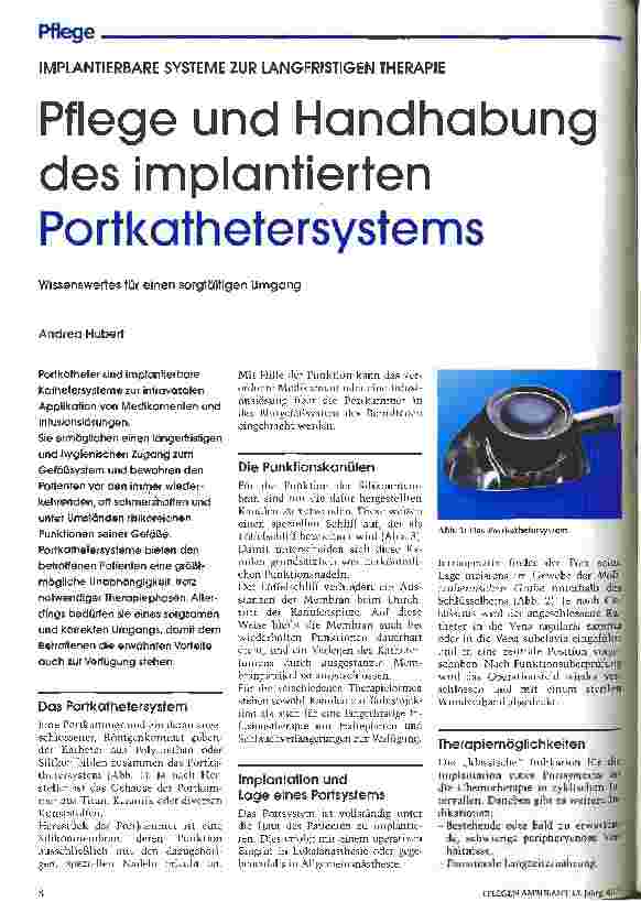 Vorschauseite 1: Pflege und Handhabung des implantierten Portkathetersystems