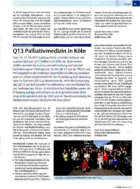 Vorschauseite 1: Q13 Palliativmedizin in Köln
