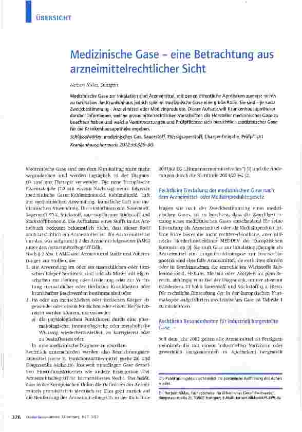 Vorschauseite 1: Medizinische Gase - eine Betrachtung aus arzneimittelrechtlicher Sicht