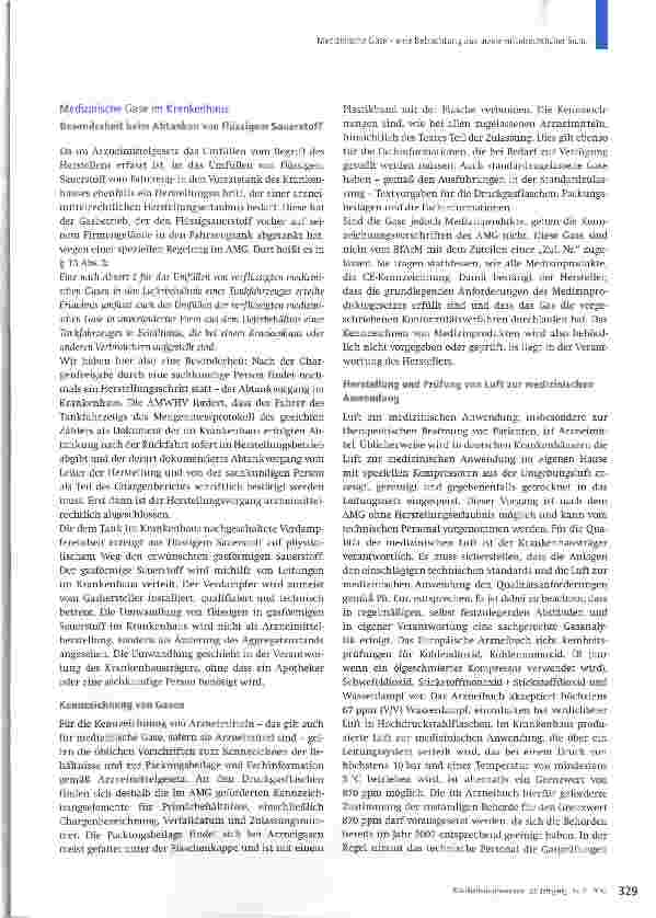 Vorschauseite 4: Medizinische Gase - eine Betrachtung aus arzneimittelrechtlicher Sicht