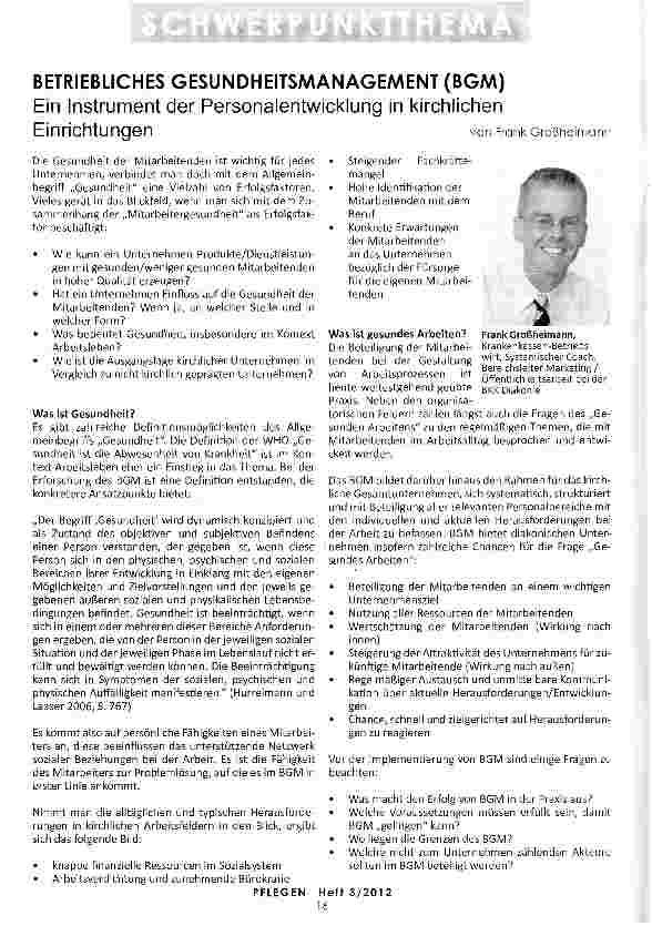 Vorschauseite 1: BETRIEBLICHES GESUNDHEITSMANAGEMENT (BGM) Ein Instrument der Personalentwicklung in kirchlichenEinrichtungen