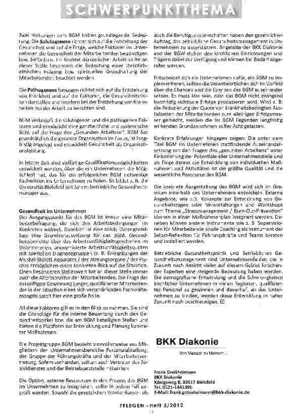 Vorschauseite 2: BETRIEBLICHES GESUNDHEITSMANAGEMENT (BGM) Ein Instrument der Personalentwicklung in kirchlichenEinrichtungen