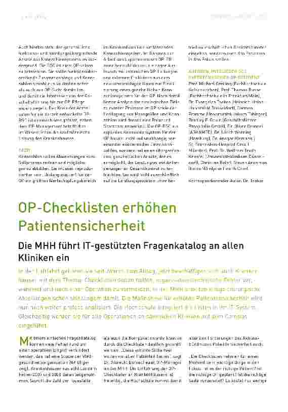 Vorschauseite 1: OP-Checklisten erhöhen Patientensicherheit