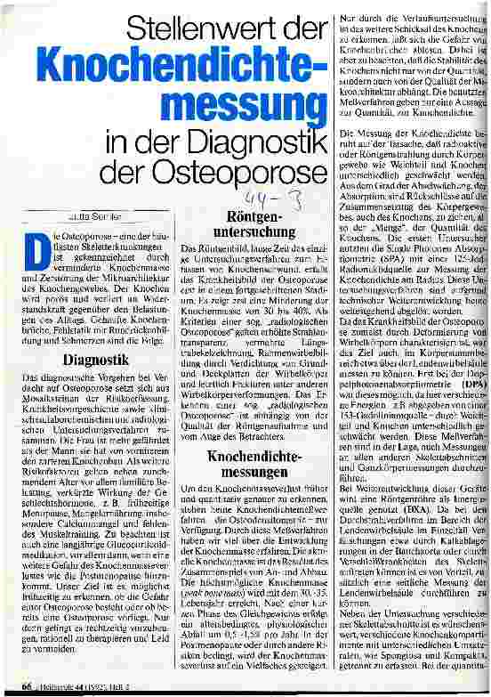 Vorschauseite 1: Stellenwert der Knochendichtemessung in der Diagnostik der Osteoporose