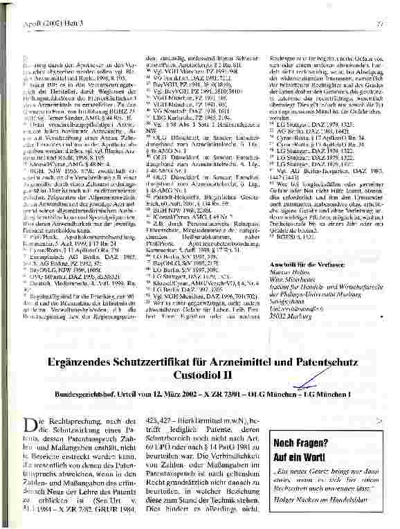 Vorschauseite 1: Ergänzendes Schutzzertifikat für Arzneimittel und Patentschutz Custodiol II