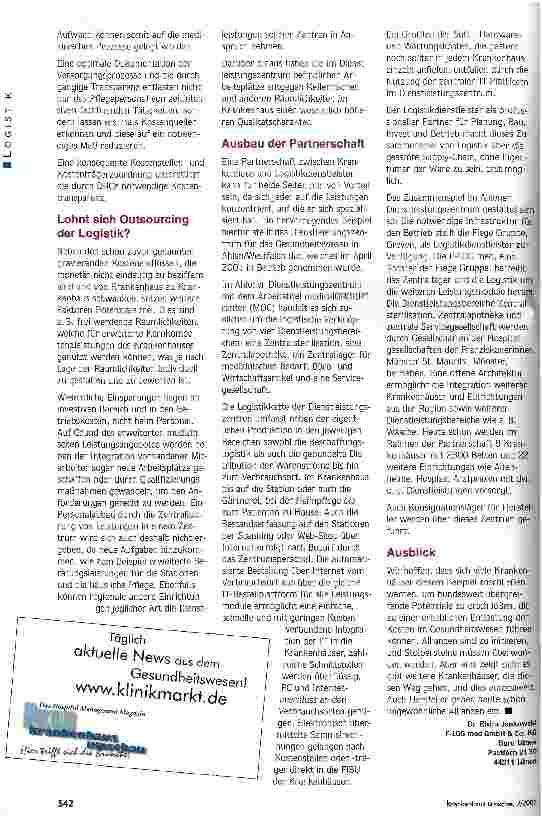 Vorschauseite 3: Horizontale und vertikale Allianzen Neue Konzepte liefern Einsparpotenziale für die Krankenhauslogistik