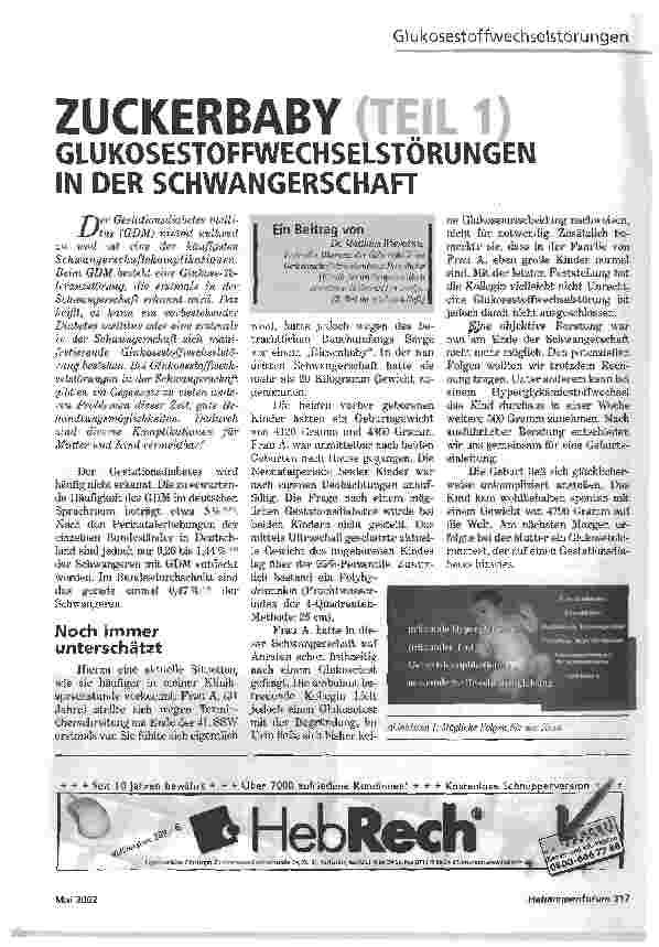 Vorschauseite 1: ZUCKERBABY (TEIL 1)GLUKOSESTOFFWECHSELSTÖRUNGEN IN DER SCHWANGERSCHAFT