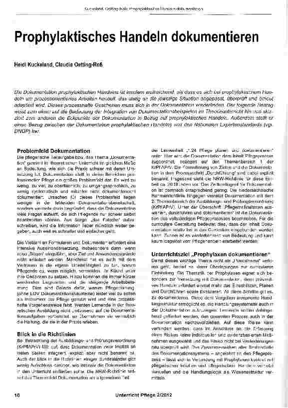 Vorschauseite 1: Prophylaktisches Handeln dokumentieren