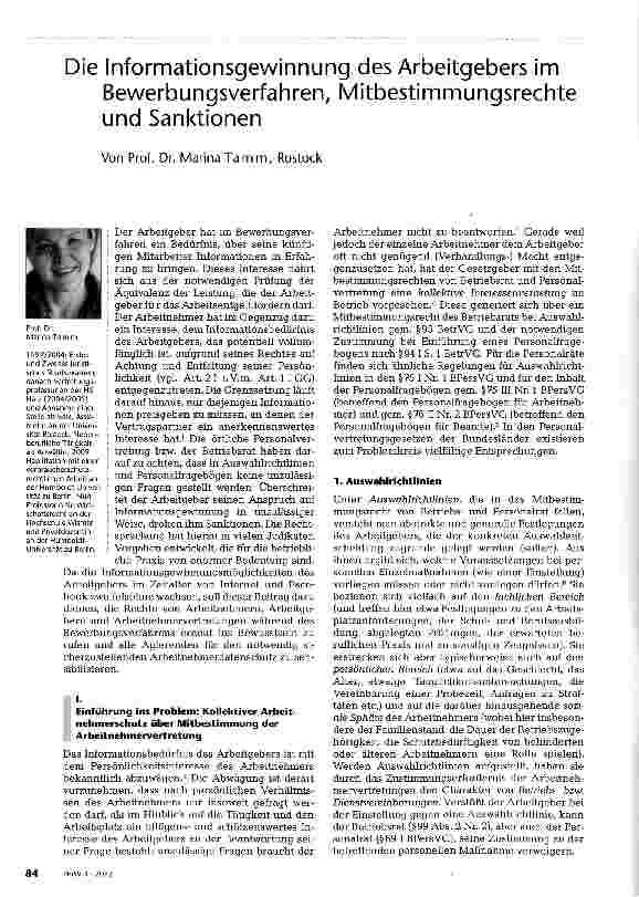 Vorschauseite 1: Die Informationsgewinnung des Arbeitgebers im Bewerbungsverfahren, Mitbestimmungsrechte und Sanktionen