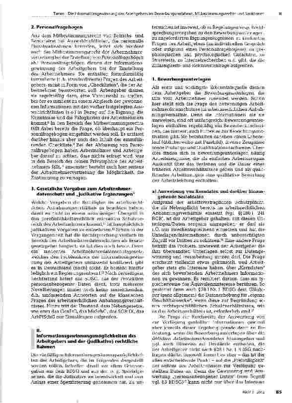 Vorschauseite 2: Die Informationsgewinnung des Arbeitgebers im Bewerbungsverfahren, Mitbestimmungsrechte und Sanktionen