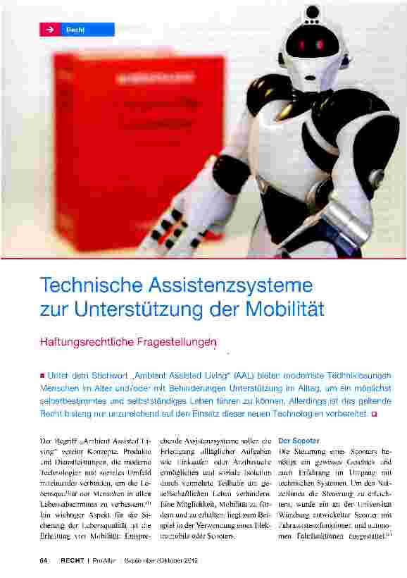 Vorschauseite 1: Technische Assistenzsysteme zur Unterstützung der MobilitätHaftungsrechtliche Fragestellungen