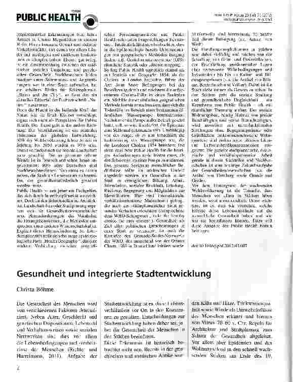 Vorschauseite 1: Gesundheit und integrierte Stadtentwicklung