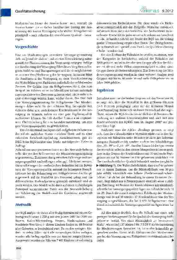 Vorschauseite 2: Versorgung von Frühgeborenen mit einem Geburtsgewicht unter 1250 gBedeutung der Untersuchung des BQS-Instituts für die Zukunft der Frühgeborenenversorgung in Deutschland
