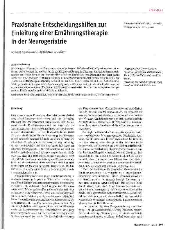 Vorschauseite 1: Praxisnahe Entscheidungshilfen zur Einleitung einer Ernährungstherapie in der Neurogeriatrie