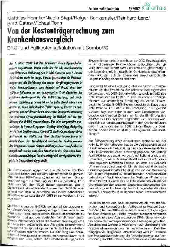 Vorschauseite 1: Von der Kostenträgerrechnung zum Krankenhausvergleich DRGund Fallkostenkalkulation mit ComboPC
