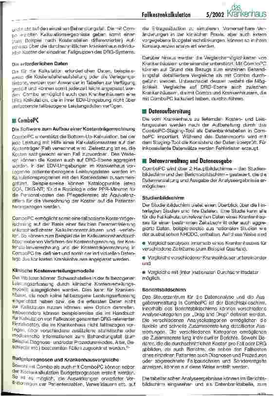 Vorschauseite 5: Von der Kostenträgerrechnung zum Krankenhausvergleich DRGund Fallkostenkalkulation mit ComboPC