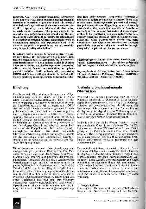 Vorschauseite 2: Anästhesie bei Patienten mit einer bronchialen Obstruktion (CME 5/02)
