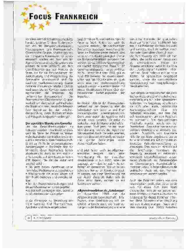 Vorschauseite 4: Focus FrankreichDas französische Gesundheitssystem: pharmazeutische und andere Aspekte