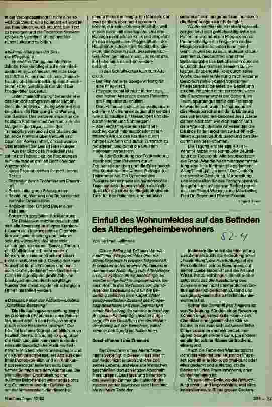 Vorschauseite 1: Einfluß des Wohnumfeldes auf das Befinden des Altenpflegeheimbewohners