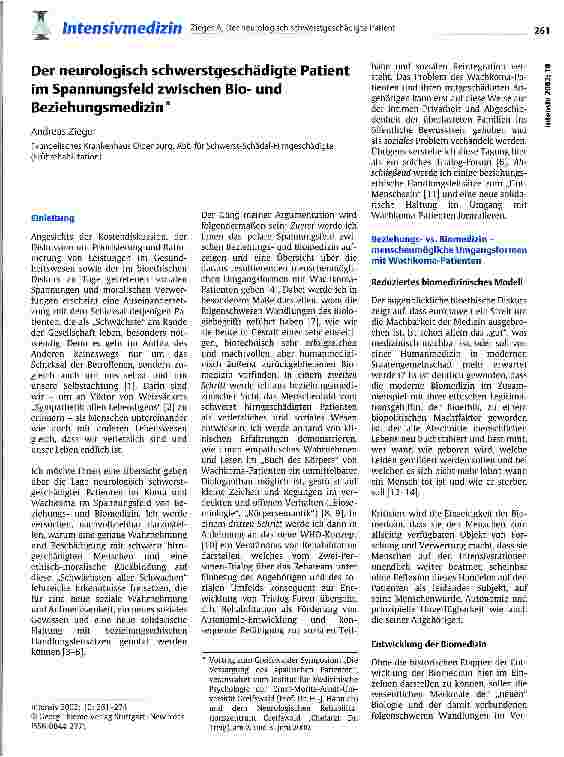 Vorschauseite 1: Der neurologisch schwerstgeschädigte Patient im Spannungsfeld zwischen Biound Beziehungsmedizin