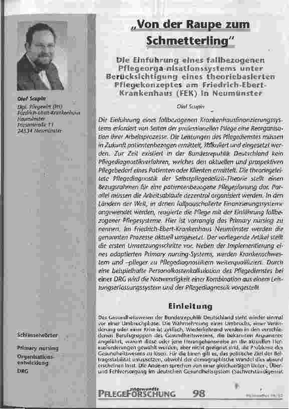 Vorschauseite 1: Von der Raupe zum Schmetterling Die Einführung eines fallbezogenen Pflegeorganisationssystems unter Berücksichtigung eines theoriebasierten Pflegekonzeptes