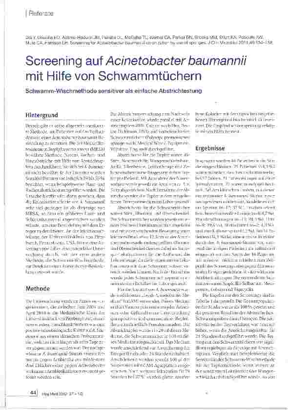 Vorschauseite 1: Screening auf Acinetobacter baumannii mit Hilfe von Schwammtüchern