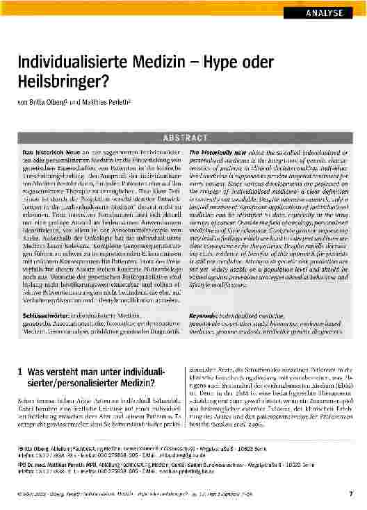 Vorschauseite 1: Individualisierte Medizin - Hype oder Heilsbringer?