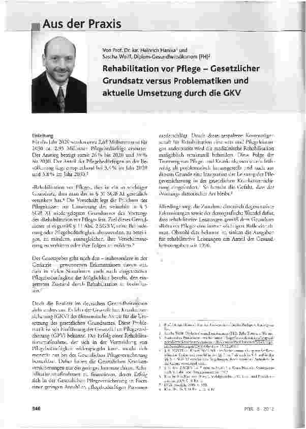 Vorschauseite 1: Rehabilitation vor Pflege - Gesetzlicher Grundsatz versus Problematiken und aktuelle Umsetzung durch die GKV