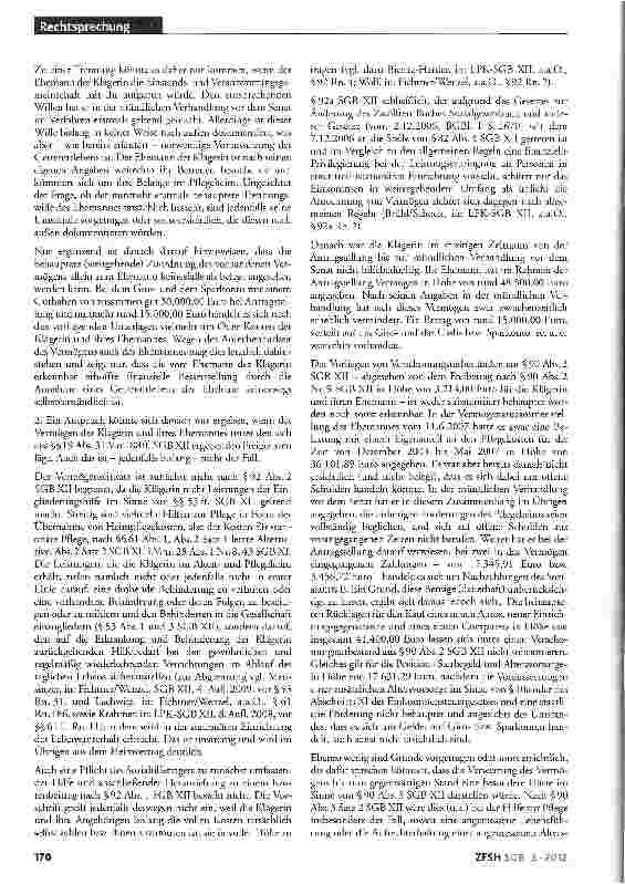 Vorschauseite 3: Heimunterbringung eines pflegebedürftigen Ehegatten; Einsatzgemeinschaft der Ehegatten nach §19 SGB XII bleibt bestehen; Trennungswille muss nach außen dokumentiert werden; kein A…