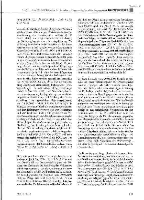 Vorschauseite 3: Sozialhilfe - Bindung des Sozialhilfeträgers an die Entscheidung der Pflegekasse über Ausmaß der Pflegebedürftigkeit