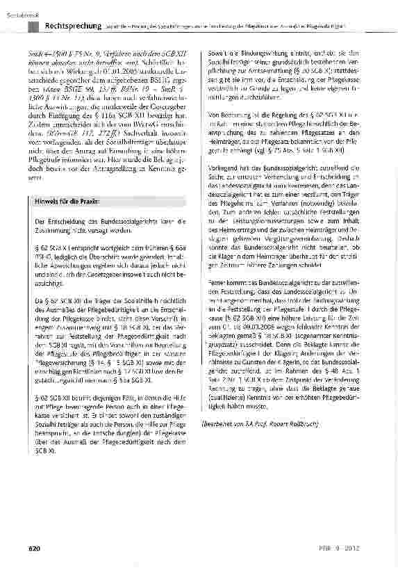 Vorschauseite 6: Sozialhilfe - Bindung des Sozialhilfeträgers an die Entscheidung der Pflegekasse über Ausmaß der Pflegebedürftigkeit