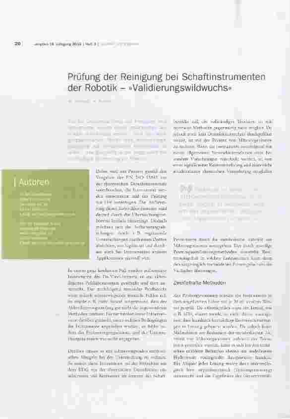 Vorschauseite 1: Prüfung der Reinigung bei Schaftinstrunnenten der Robotik »Validierungswildwuchs«