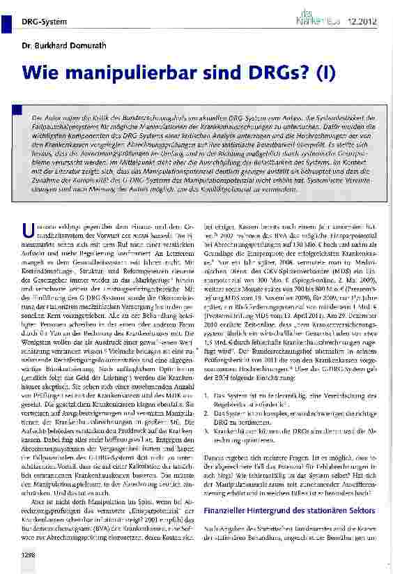 Vorschauseite 1: Wie manipulierbar sind DRGs? (I)